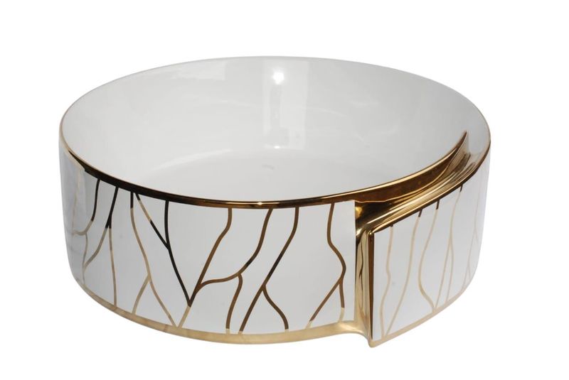 Round Gold and White Basin for Bathroom