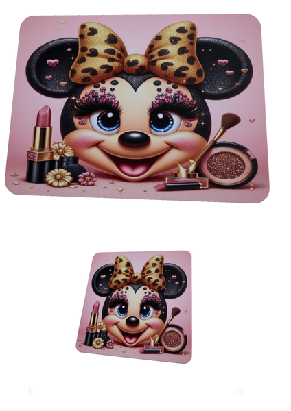 Minnie Mouse Face - Mouse Pad And Coaster Set