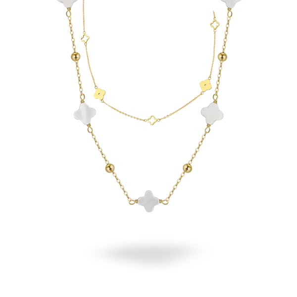 Minimalist Design - Gold Clover and Shell Pendant Necklace Stack