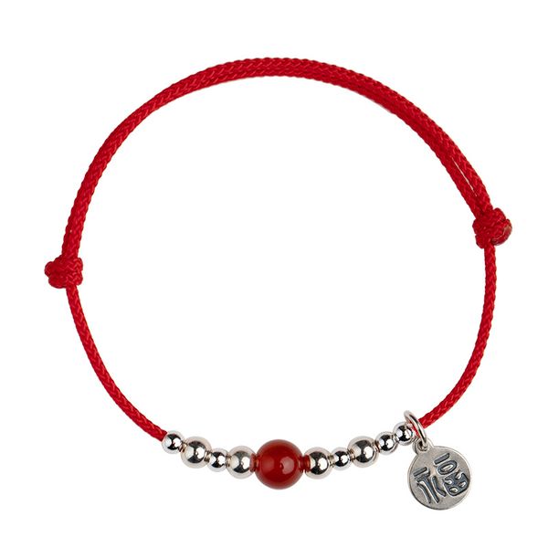 Red String Bracelet with Round Plaque and the Character "Fu
