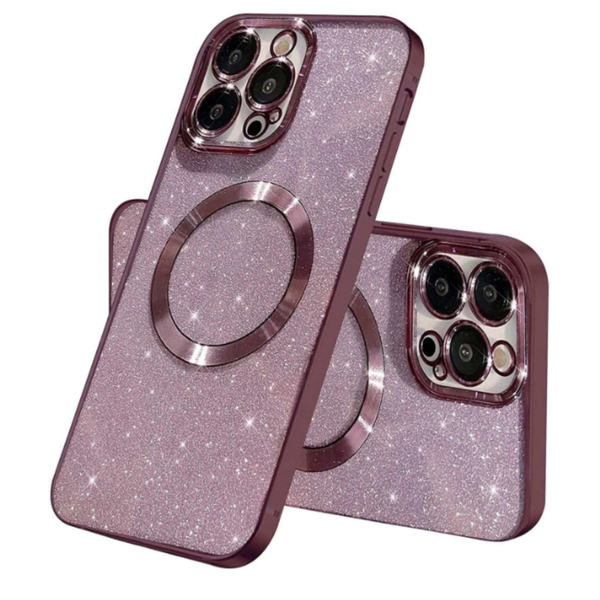 ZarDash Shockproof Magnetic Glitter Case - iPhone 15 - Purple Trims
