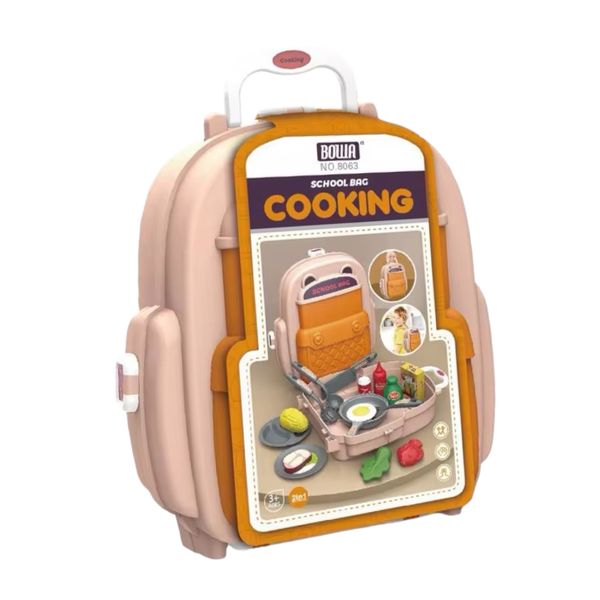 Kids 22-Piece Cooking Backpack Playset - Portable Pretend Kitchen Set