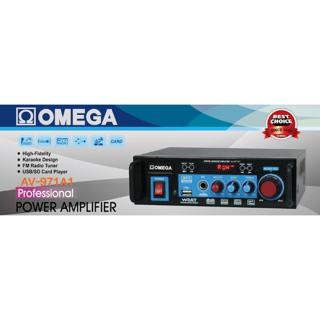 Omega Amplifier Karaoke Bluetooth/USB/Mic/FM Radio/Audio/ DC 12V
