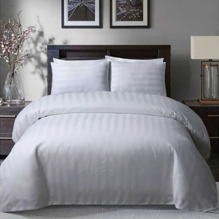 Satin Stripe White Hotel Collection Luxury Duvet Cover Set Queen