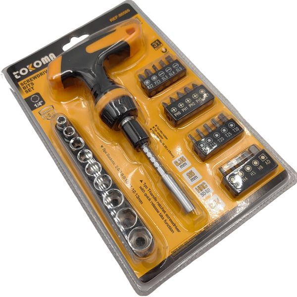 Tokoma Screwdriver Bits Set 31-Piece with T-Handle Ratchet