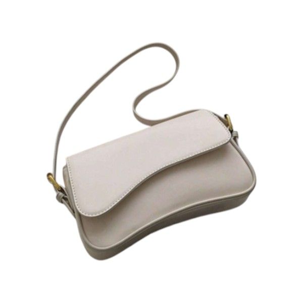 Minimalist Curved Edge Design Bag With Adjustable Strap - Cream