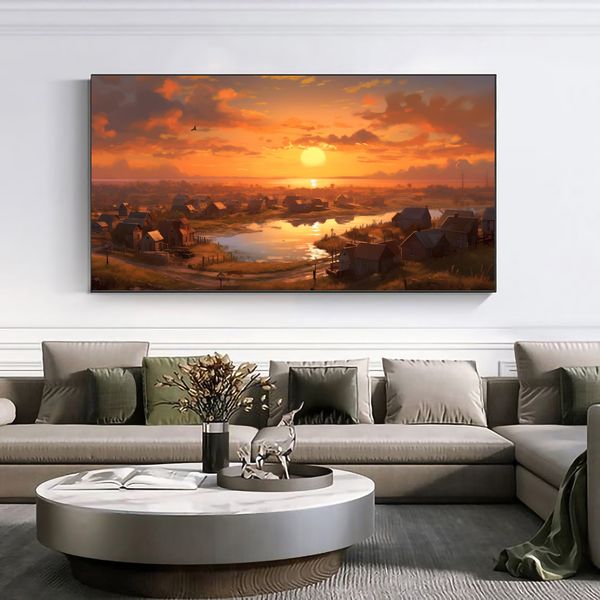 hest measurements: Canvas Wall Art - Township Sunset Abstract - 0303