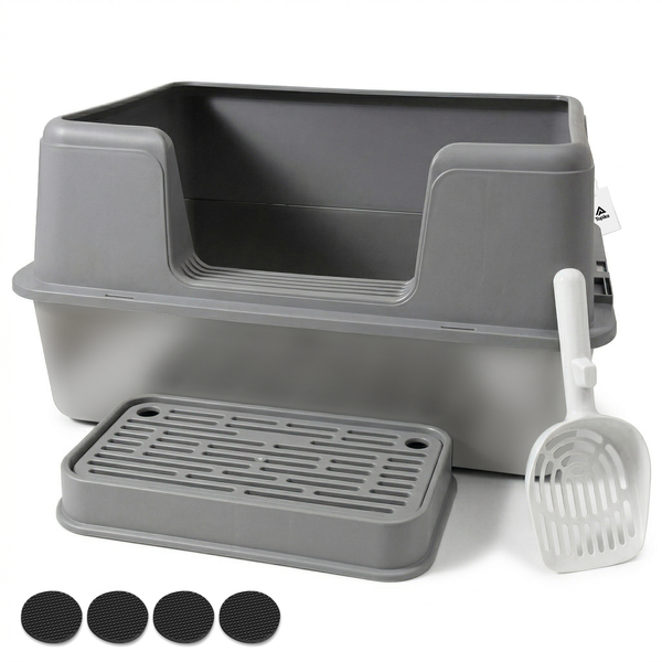 Topika Stainless Steel Cat Litter Box with Step, Top Open High Side