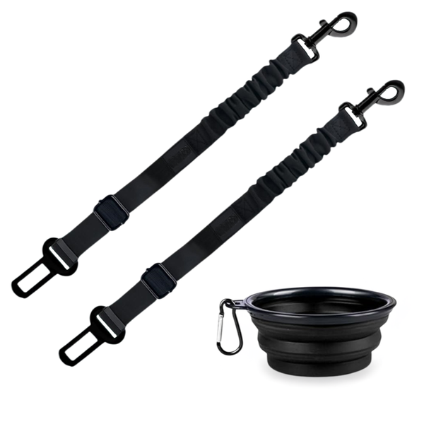 Pet Bungee Retractable Car Safety Belt with Bowl for Pets