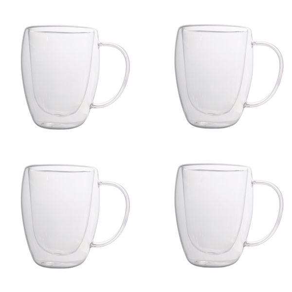Double Wall Glass Tea Coffee &amp; Cocktail Mug with Handle - 4 Pack