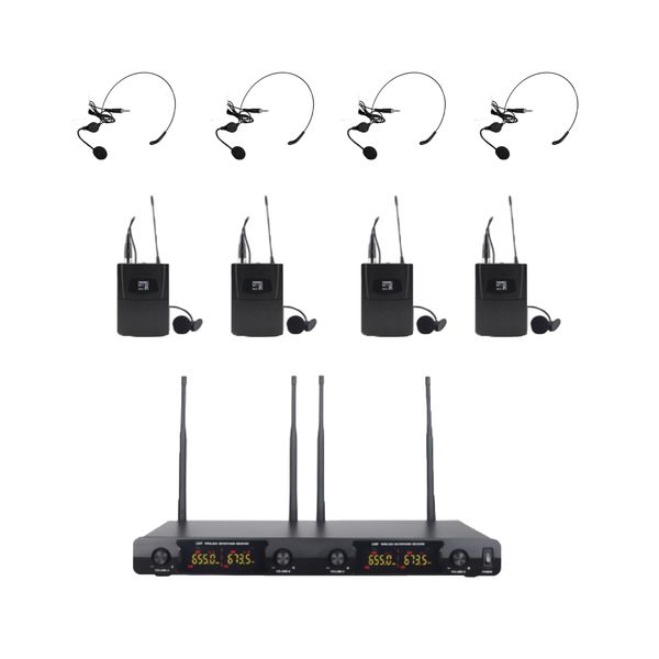 Lane PRO M604B- 4 Headset &amp; 4 Lapel Wireless Microphone System