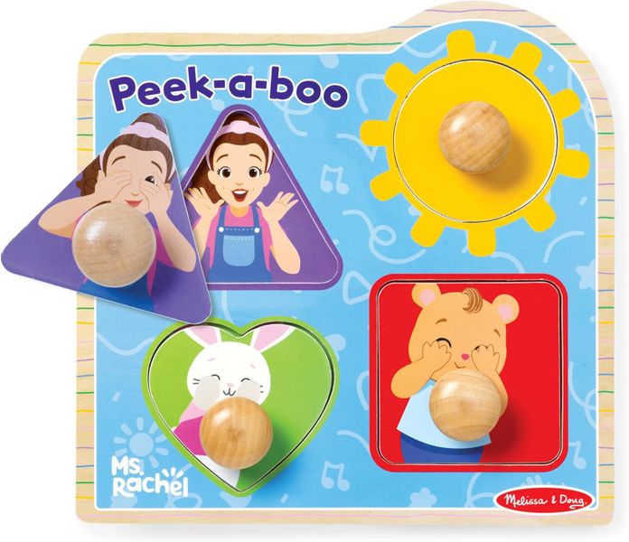 Melissa &amp; Doug Ms. Rachel Official Peek-a-Boo Jumbo Peg 4 Piece Puzzle