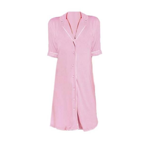 Hannah Grace Pink Short Sleeve Button-Down Sleepshirt