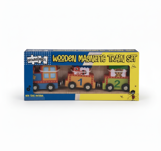 Growing Minds Wooden Magnetic Train Set for Toddlers - Safe &amp; Durable