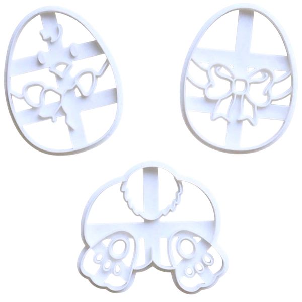 3-Piece Easter Cookie Cutter Set - Bunny, Bow &amp; Egg Shape - White