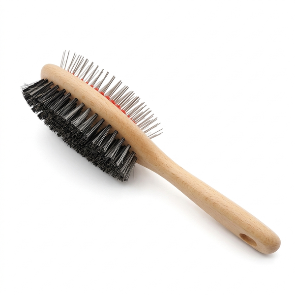 Dog Grooming Brush | Metal Pins &amp; Tampico Bristles | Medium | Wooden Handle