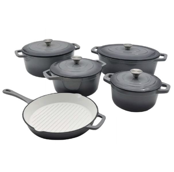 Eetrite Cast Iron Set Including Grill Pan And Casserole Dishes- Ombre Grey