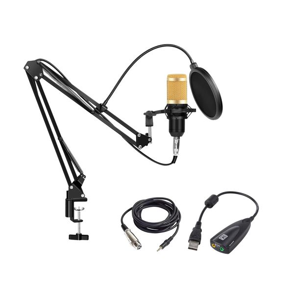 Condenser Studio Microphone Kit With 7.1 External USB Sound Card Adapter