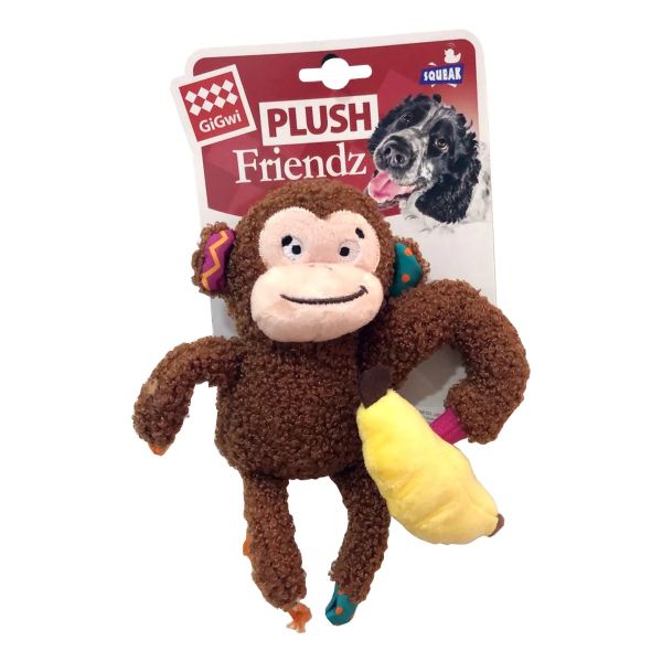 UrbanPets - Gigwi Plush Friendz Crinkly Monkey for Cats and Dogs Chew Toy