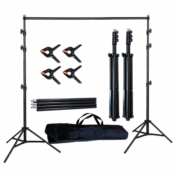Adjustable Photography Backdrop Stand Kit with 4 Clamps and Carry Bag