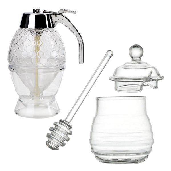 Kitchen Gift Honey Jar Dispenser (200ml) and Honey Jar with Mixing Stick