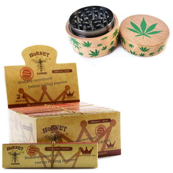 Rolling Paper For Weed With Tips Hemp -24 Pack + Weed Grinder -Meranti Wood