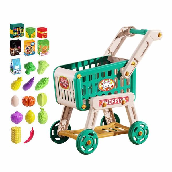 Kids Shopping Cart, Interactive Pretend Play Set, 46.5x26x51cm