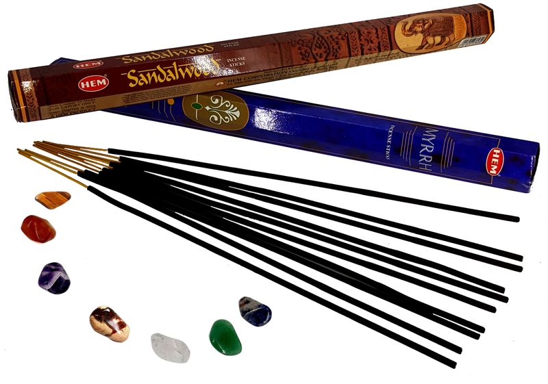 Chakra Stone &amp; Large Incense 2 Pack Combo - Myrrh &amp; Sandalwood