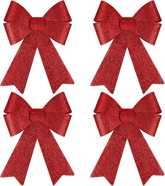 St Charles Red Detail Merry &amp; Bright Christmas Bow(Large) -4pc