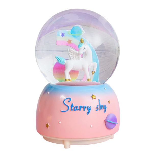 Unicorn - Starry Sky Snow Globe - Musical Night Light (Set of 2)