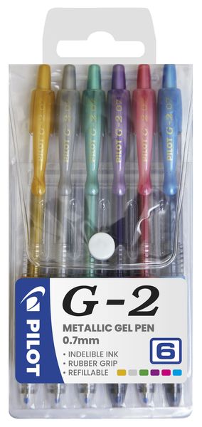 Pilot G2 0.7mm Metallic Gel Pens - Wallet of 6 Colours