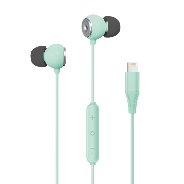 Helix Apple Ultrabud Earphones with Lightning connector, microphone, Green