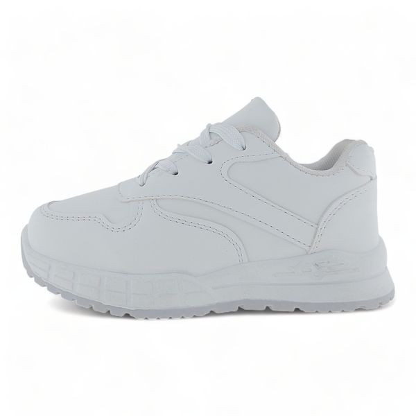 Kiddies White PU Lace Up Sneakers - XB230806