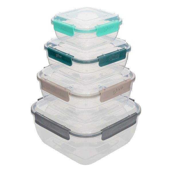 5five 4 - Piece Square Food Storage Containers Cliplock 250/600/1045/1600ml
