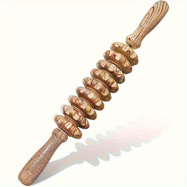 9-Roller Handheld Wooden Massage Stick - Ergonomic Handle Full Body Muscle