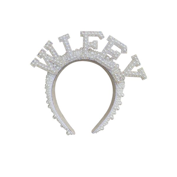 WIFEY Pearl Wedding Bridal Crown Party Tiara Alice Headband