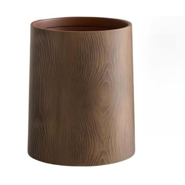Decor Bathroom Living Room Imitation Plastic Wood Grain Waste Bin - 20cm