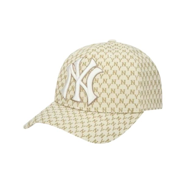 All-Over Print Baseball Cap Oversized Fit Beige and Navy Blue Available