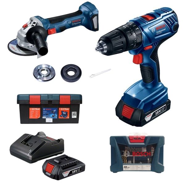 Bosch - Impact Drill(GSB180-LI) &amp; Cordless Angle Grinder (GWS180-LI) - 41Pc