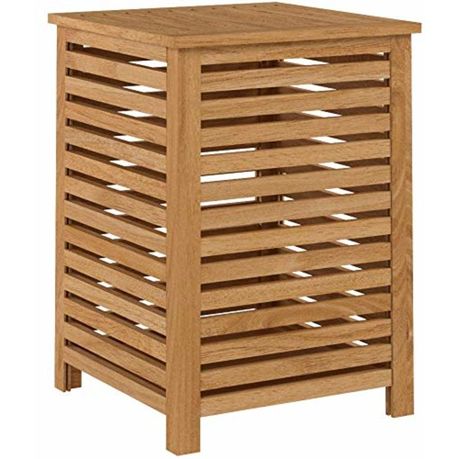 Wenko Slatted Laundry Basket With Lid, Wooden Laundry Baskets With Lids