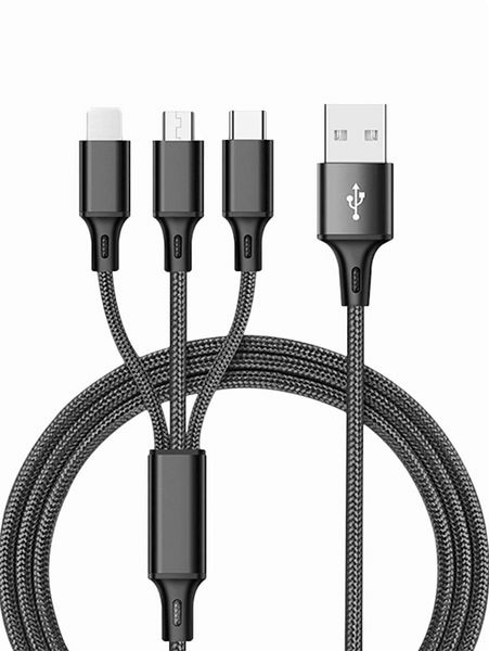 3 In 1 Braided Phone Data Cable - 1.2m for iPhone, Samsung and Huawei
