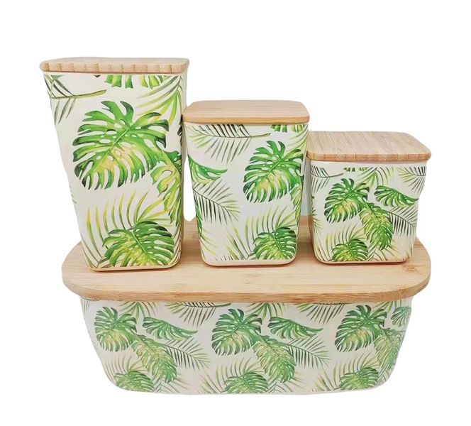 Bio-degradable Bamboo Fiber Bread Bin and Canisters, Set of 4