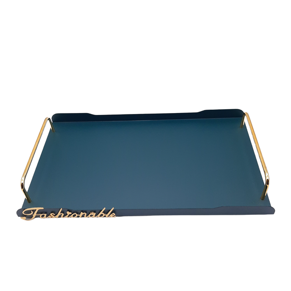 Rectangular Metal Tray with Golden Handles