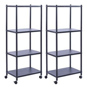 4-Tier Storage Shelves Adjustable Standing Metal Rack with Wheels Set ...