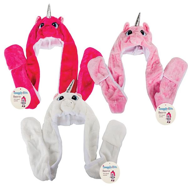 Hat Animal Unicorn With Earflap+Handpockets - 4 Pack