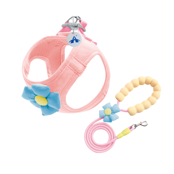 ALANES Adjustable Dog Harness and Leash Set with Flower for Small Pet