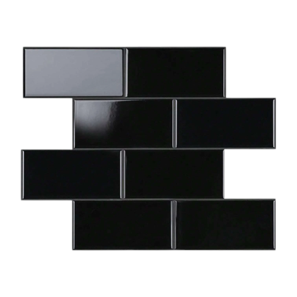 10Pcs Glossy Subway Kitchen Wall Tile Stickers - Black