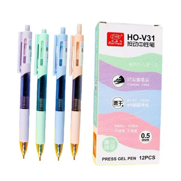 HO-V31 Retractable Gel Pen, 0.5mm ST Tip, 4 Colors, 12 PCS/Box