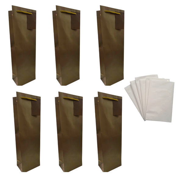 Gold Wine Gift Bag &amp; Tissue Paper Set 6 Pack For image