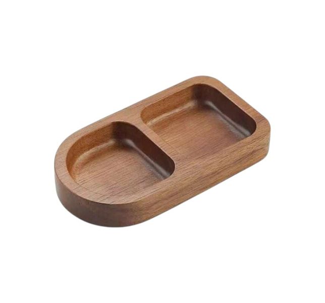 Natural Wood Serving Tray With 2 Compartments - Brown